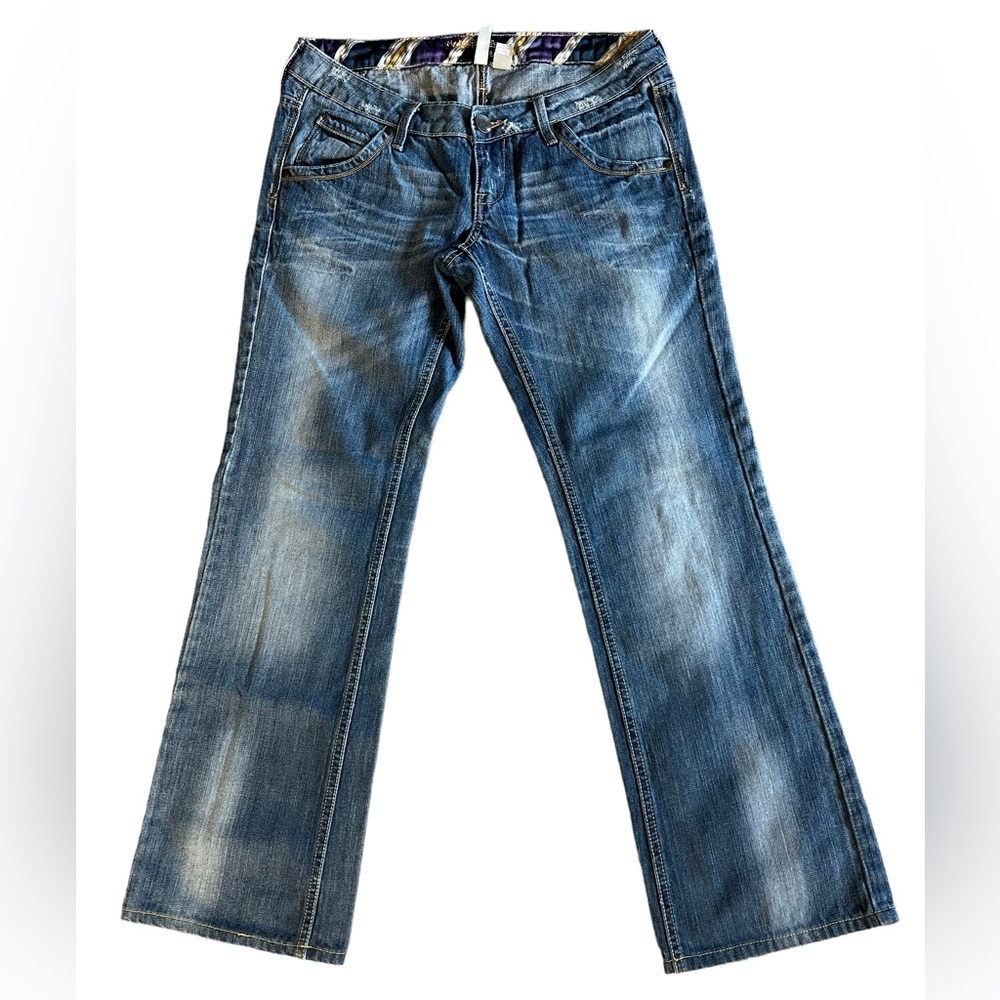 MNG Mango Y2K My Boyfriend’s Jeans Size 6 Low Rise Distressed Straight Leg Denim